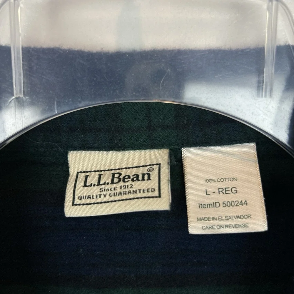 LL Bean Pajama Top Mens Large Green Scotch Plaid Flannel Button Cozy Lounge